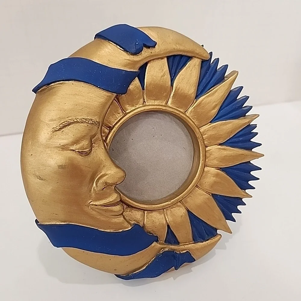 VTG 1994 FIGI Graphics Celestial Sun & Crescent Moon Gold Blue Resin Photo Frame